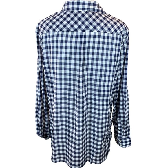 Talbots Long Sleeve Fitted Nvy Gingham Button Front Floral Contrast Shirt NWT XL - Picture 5 of 8